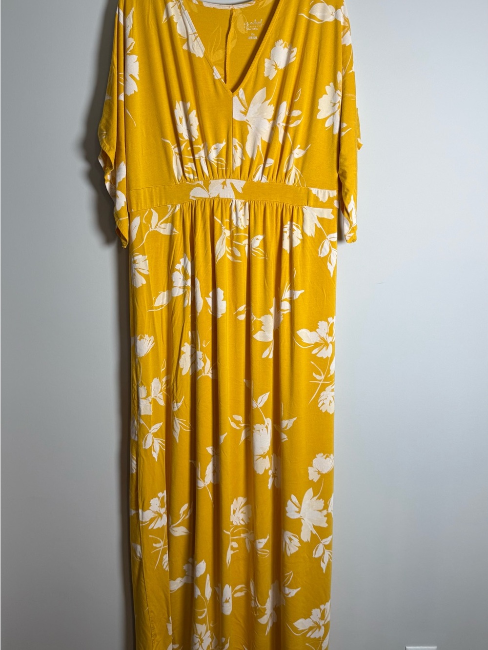 Isabel Maternity 2XL Yellow White Floral V-Neck Ruffle Maxi Dress Kimono